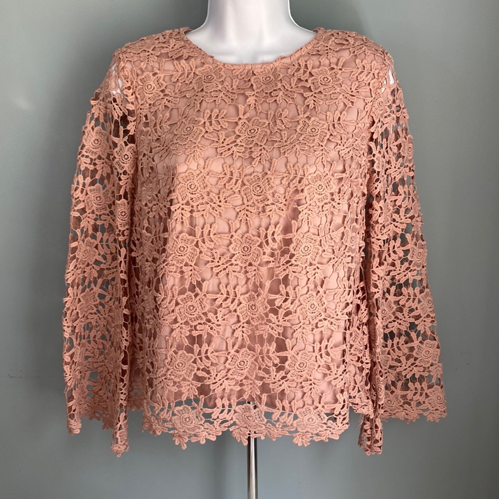 Adiva lace long sleeve blouse pink mauve S